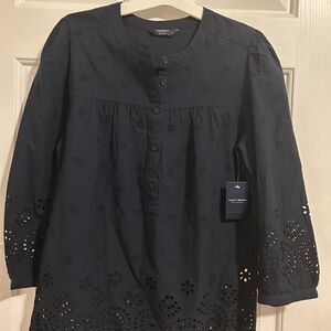 Lucky Brand Blue Eyelet Blouse Size S NEW WITH TAGS